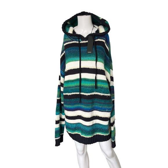 NEW Nahmias Striped Knit Hoodie Wool Blend Soft Mens Colorful Blue Green